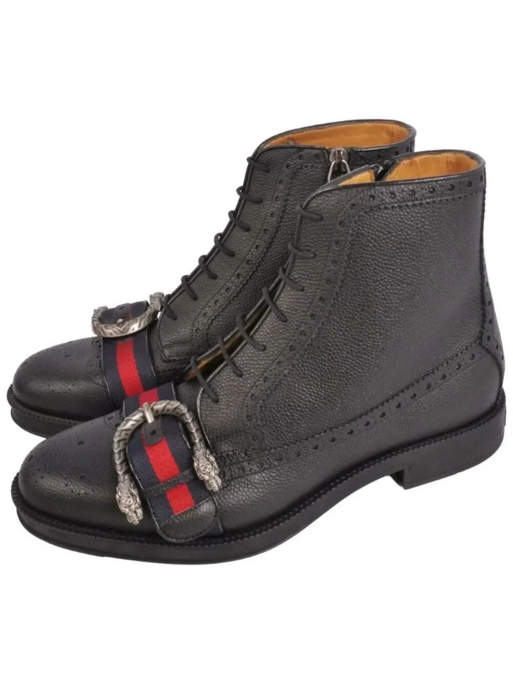 Gucci Boots Side Zipper Lace Up Web Strike
